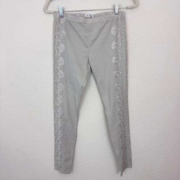 Johnny Was Pants - Johnny Was JW Los Angeles Leggings Size S Embroidered Boho Neutral Greige